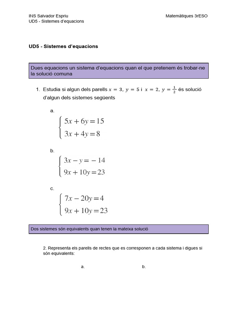 UD5 - Sistemes D'equacions | PDF