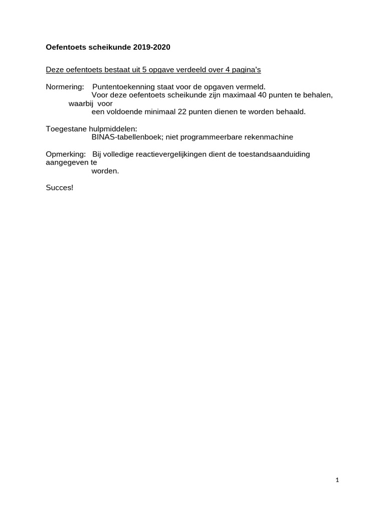 Oefentoets Scheikunde 2019 2020 | PDF