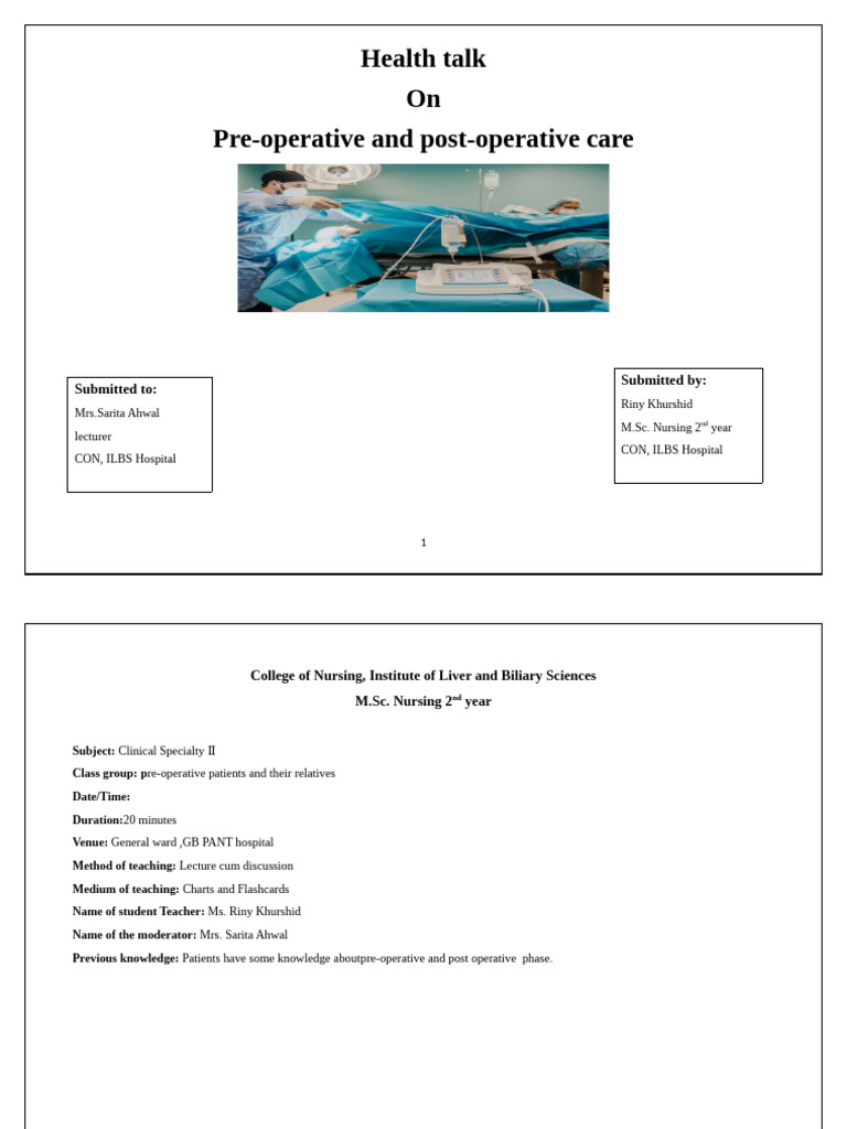 Pre-Op and Post-Op Care Essentials | PDF | Surgery | Wound