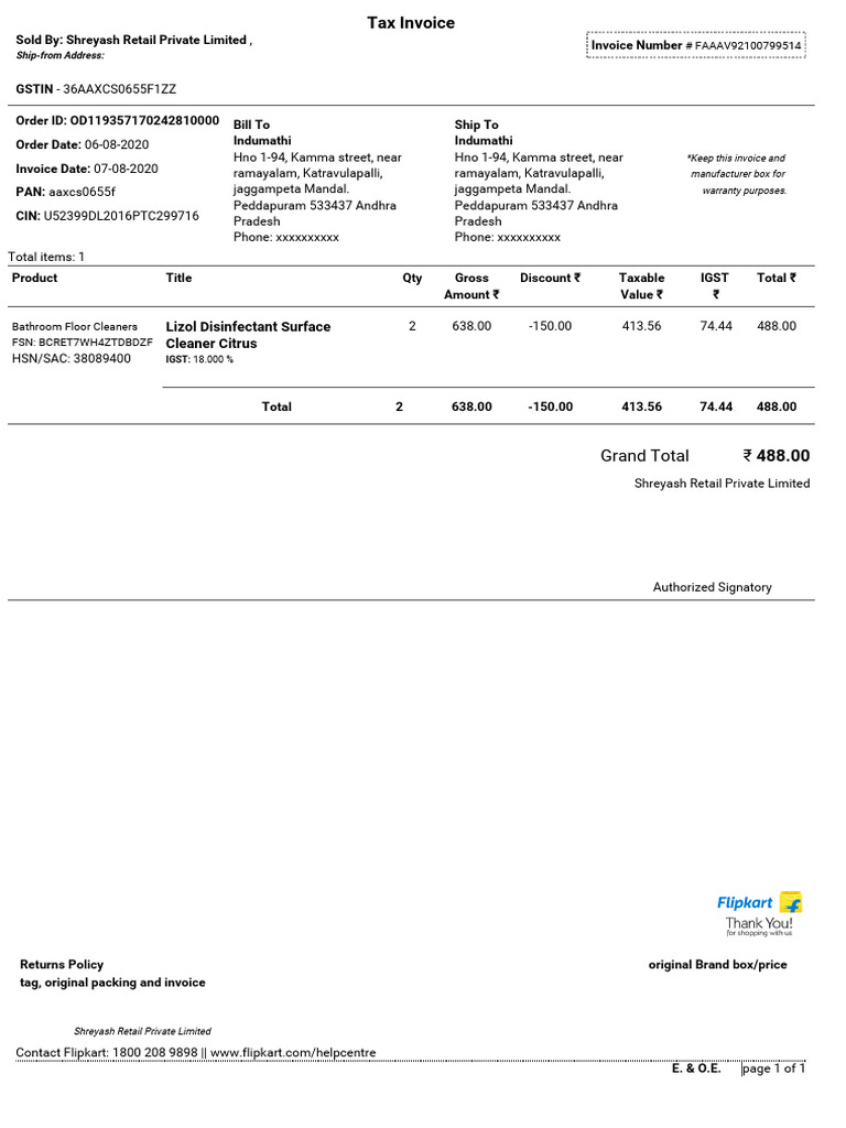 Comprehensive Invoice Details for Indumathi | PDF | Taxes