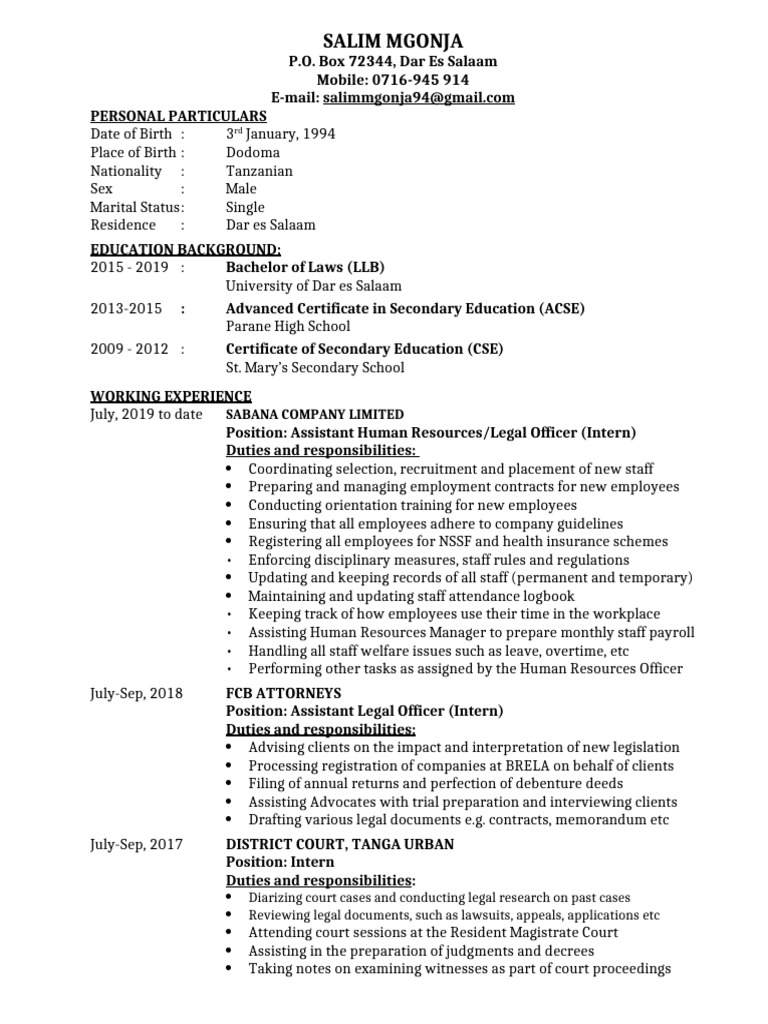 Salim Mgonja CV | PDF | Employment | Human Resources