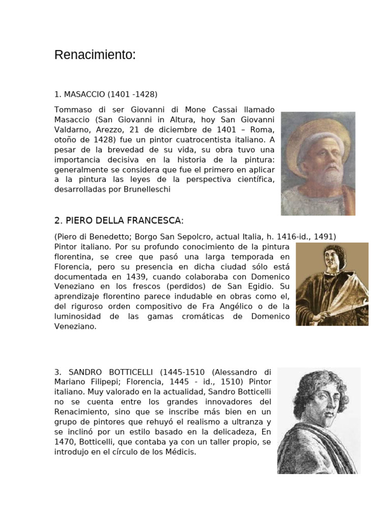 Artistas Clave del Renacimiento Italiano | PDF | Leonardo Da Vinci ...