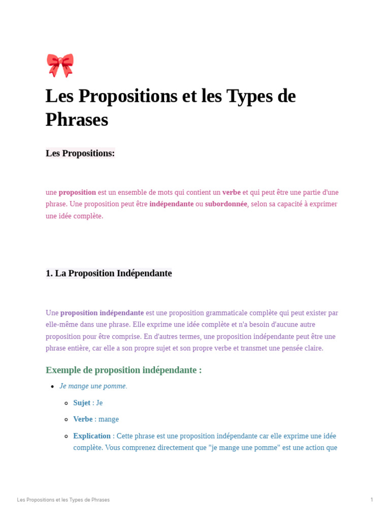 Types de Propositions en Français | PDF | Clause | Phrase