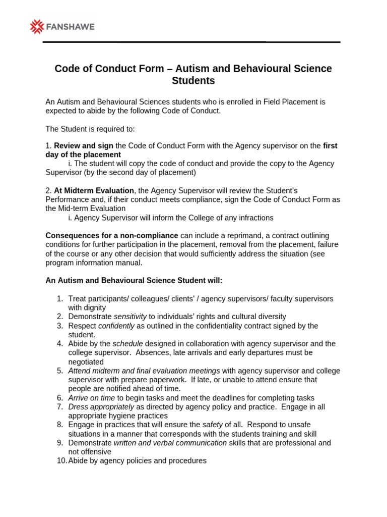 Code of Conduct Form (Initial and Midterm) Updated May 2019 | PDF