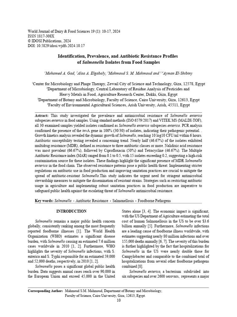 Salmonella Antibiotic Resistance in Food | PDF | Salmonella ...