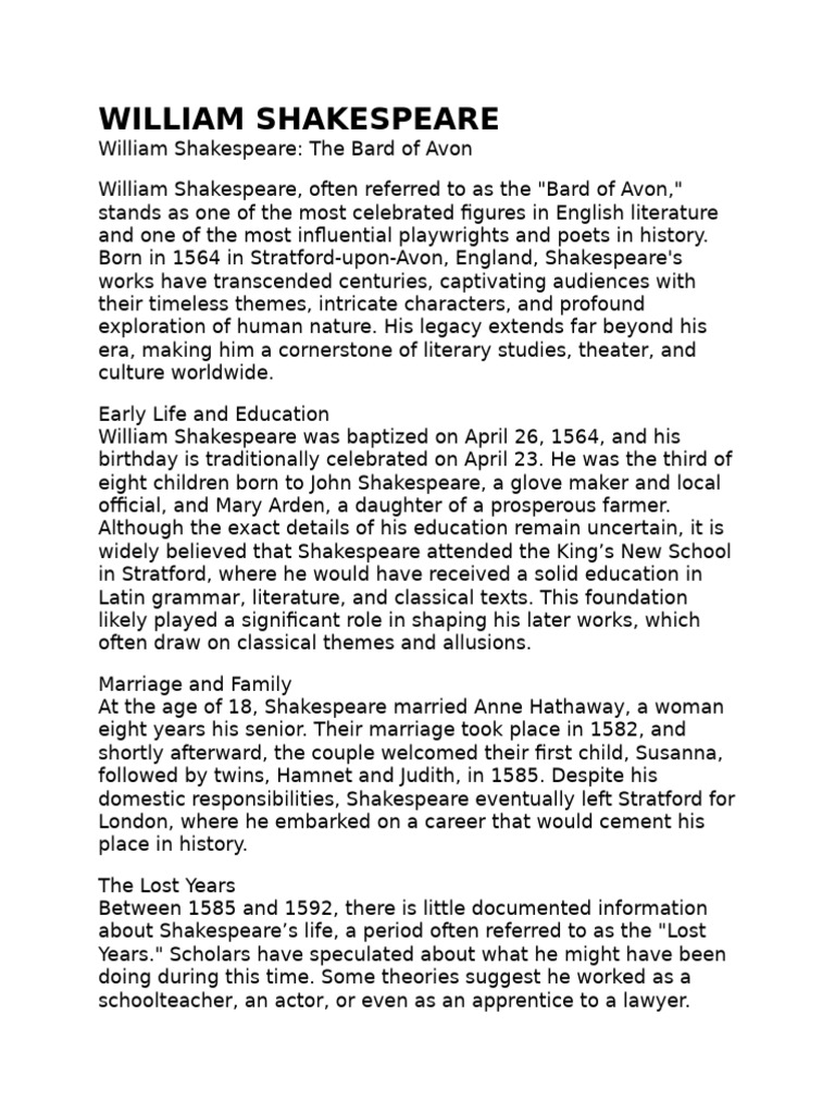 Shakespeare's Marriage and Family Life | PDF | William Shakespeare ...