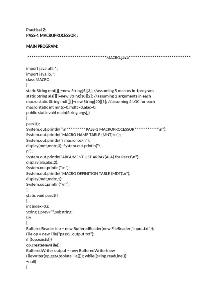 Pass-1 Macroprocessor Implementation | PDF | Computer Programming ...