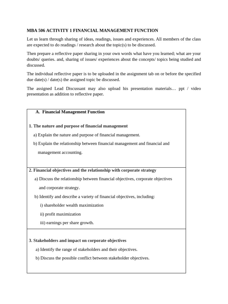 Mba 506 Activity 1 Financial Management Function | PDF | Stocks | Dividend