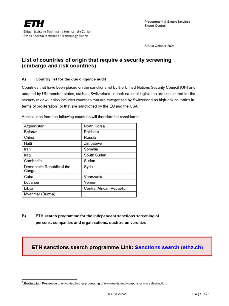 List of Embargo and Risk Countries | PDF