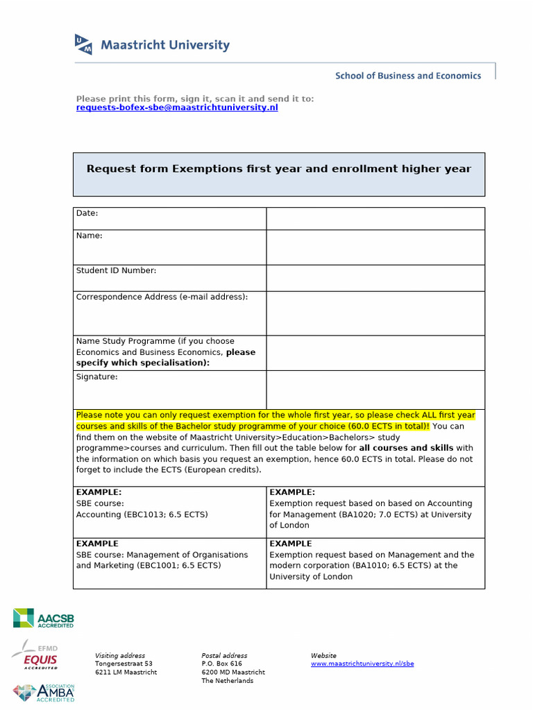 Exemption Request Form for First Year | PDF