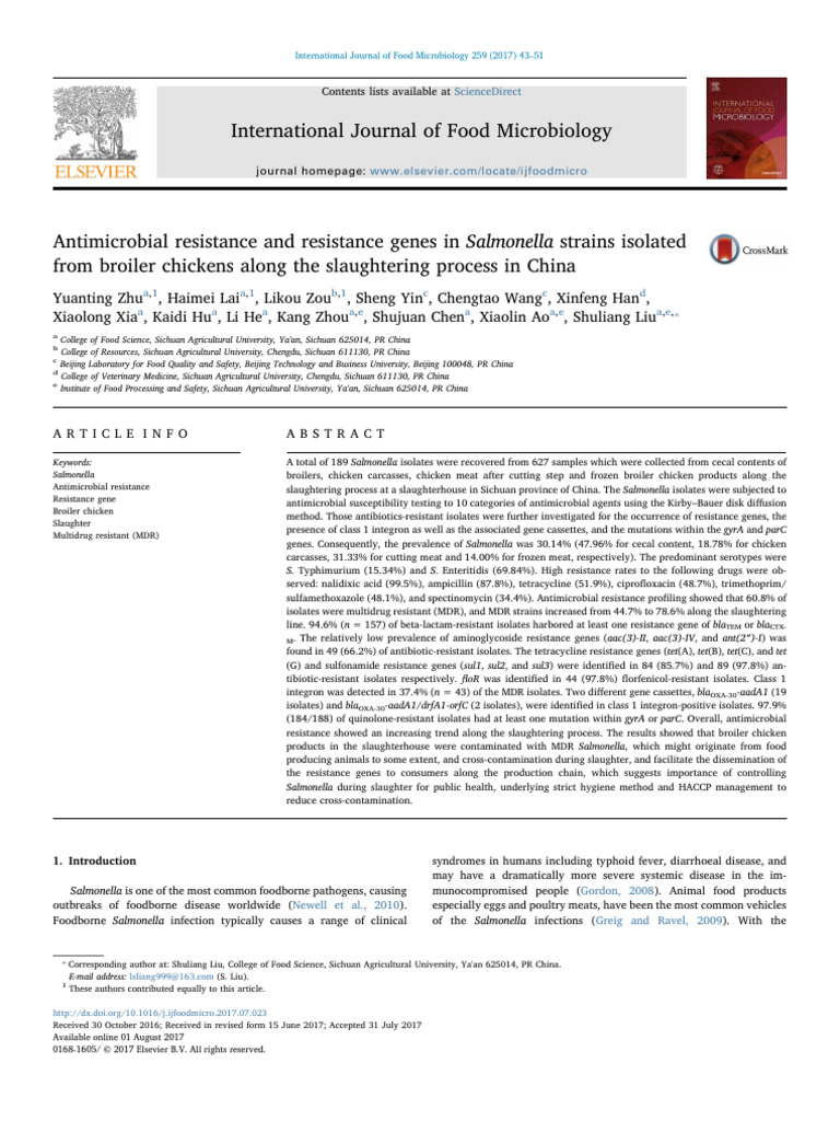 Antimicrobial Resistance in Salmonella from Chinese Broilers | PDF ...