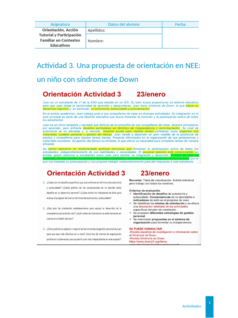 Plan de Orientación para Juan con NEE | PDF | Maestros