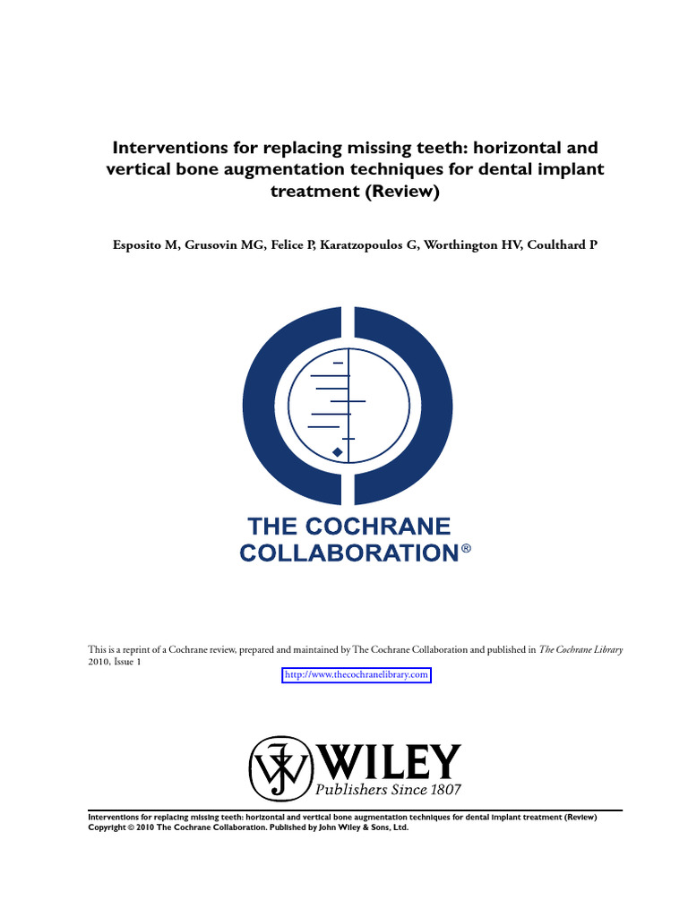 Cochrane Database - Bone Augmentation 2009 | PDF | Dental Implant ...