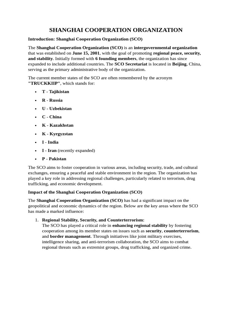 Overview of the Shanghai Cooperation Organization | PDF | Global ...