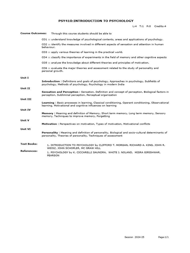 Introduction to Psychology Course Guide | PDF