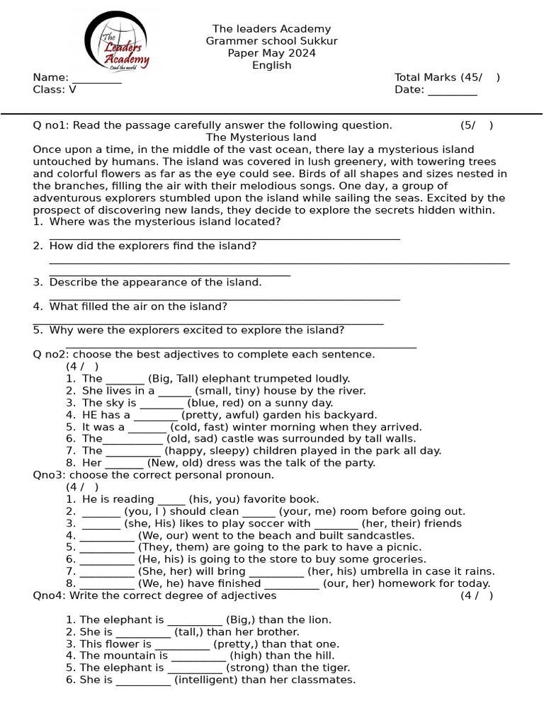 Exam Paper English Class 5th Pdf The Legend Of Sleepy Hollow