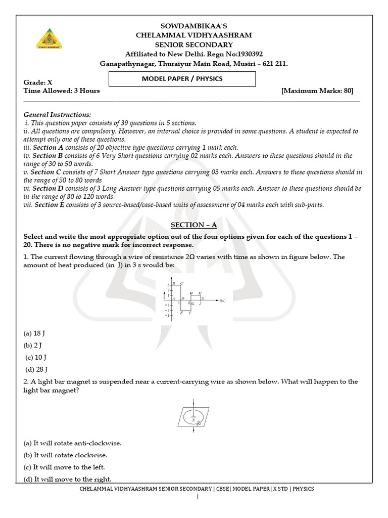 Grade 10 PHY Pre Board Revision Test | PDF | Voltage | Materials Science