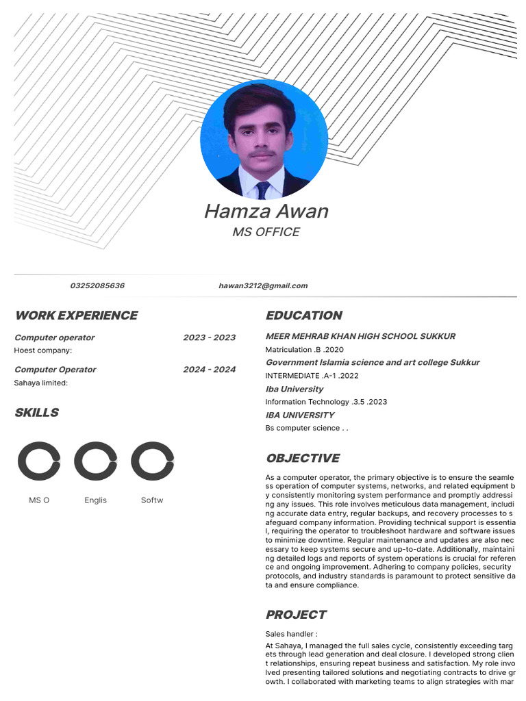 Hamza Awan's Computer Operator Resume | PDF | Computing | Computer Science