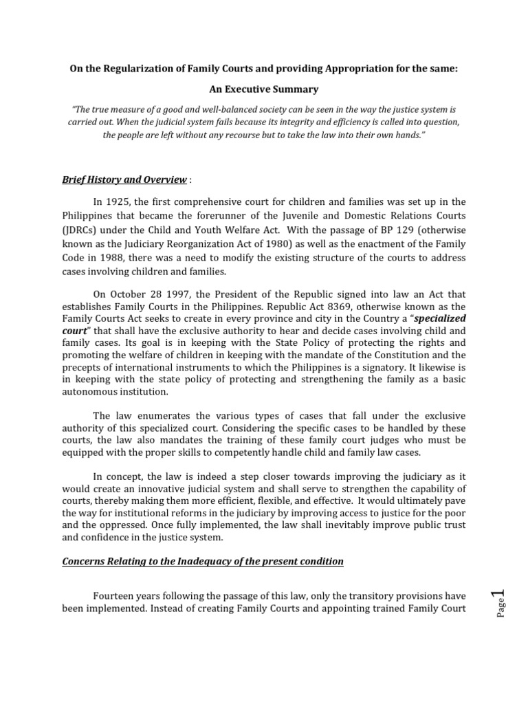 Executive Summary Family Courts PDF Judiciaries Social Work