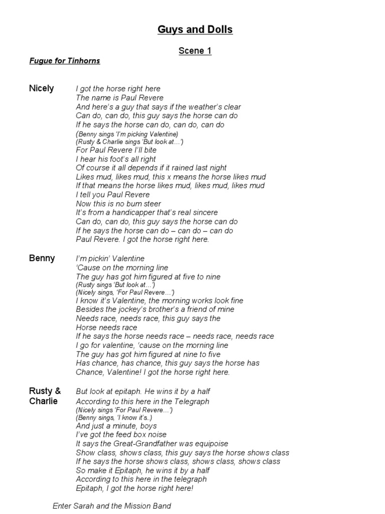 Guys and Dolls Script Adelaide