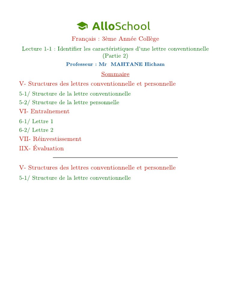 Lecture 1 1 Identifier Les Caracteristiques D Une Lettre ...