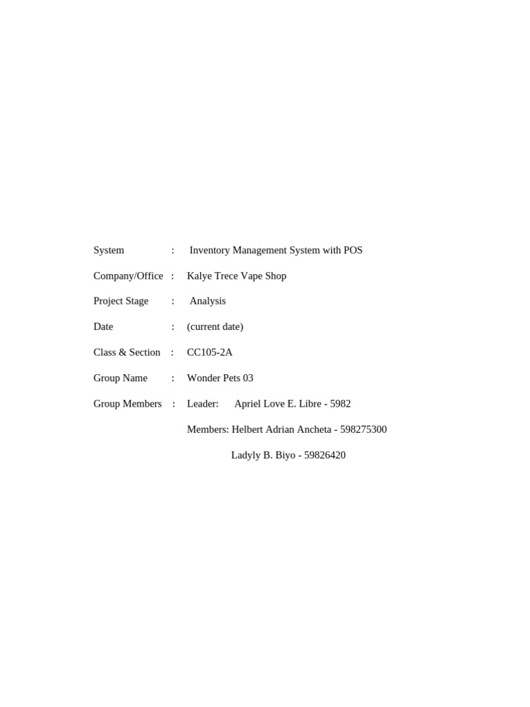 DATA REQUIREMENTS SPECIFICATION visual data 8