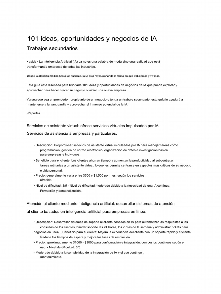Ideas de Negocios con IA para Crecer | PDF | Inteligencia artificial ...
