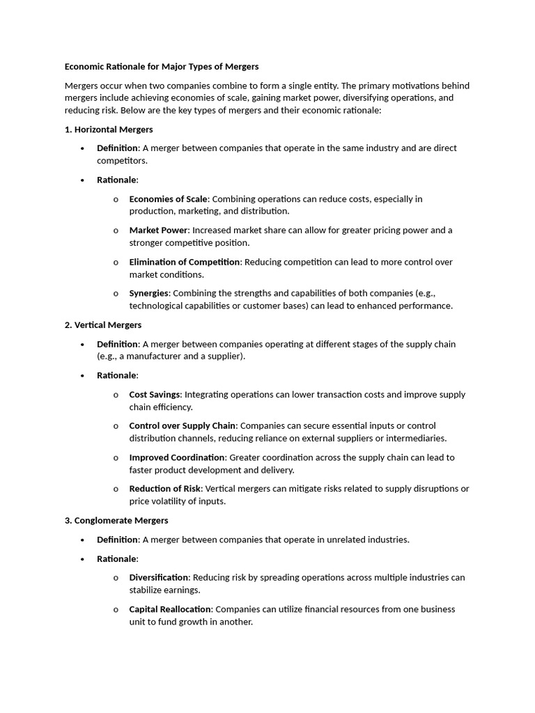 Economic Rationale for Mergers Explained | PDF | Mergers And ...