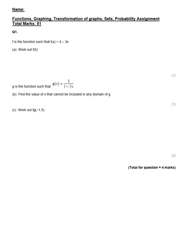 Functions and Probability Assignment | PDF | Function (Mathematics) | Curve