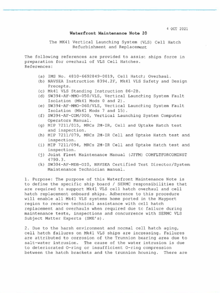 WFMN 20 MK41 VLS Cell Hatch Refurbishemnt | PDF