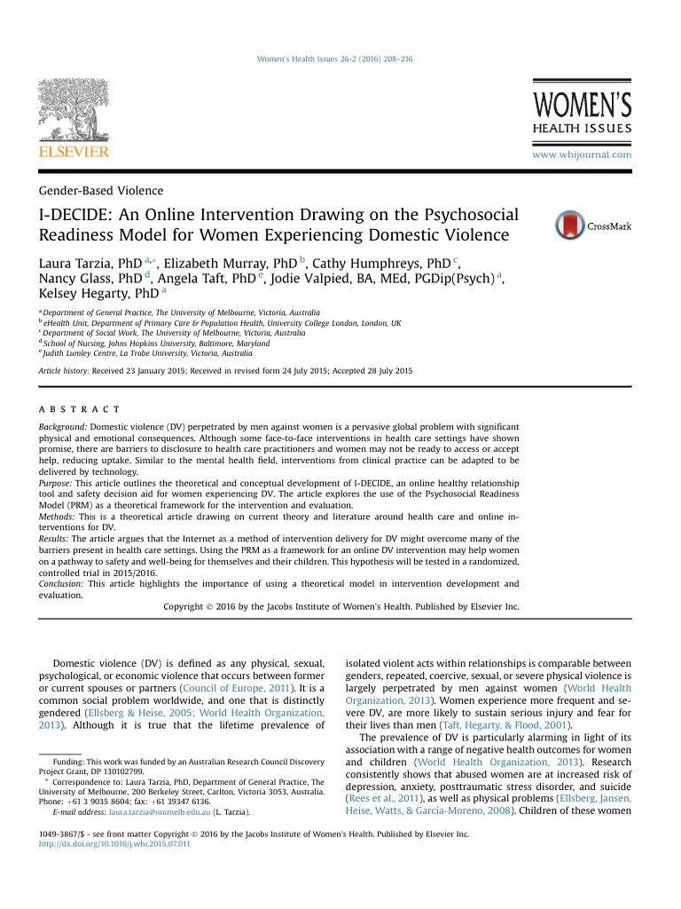 I-DECIDE An Online Intervention Drawing On The Psychosocial | PDF ...