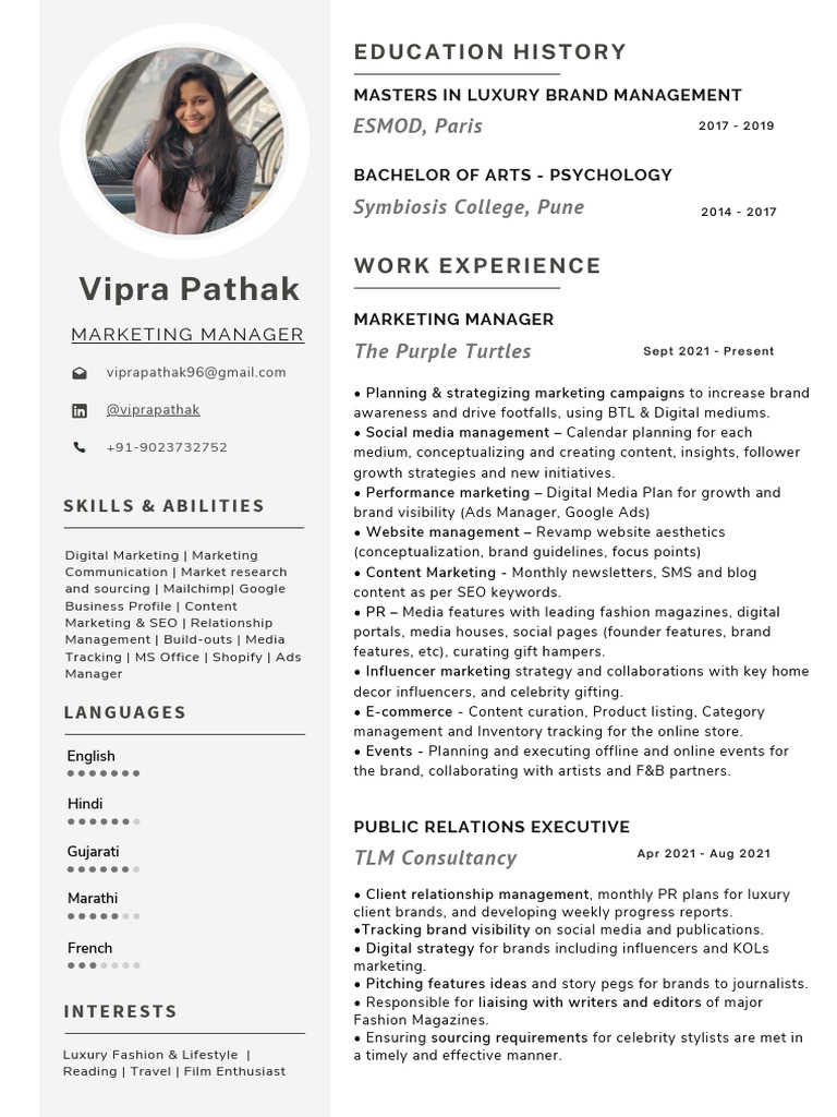 CV - Marketing Manager - Vipra Pathak | PDF | Marketing | Business