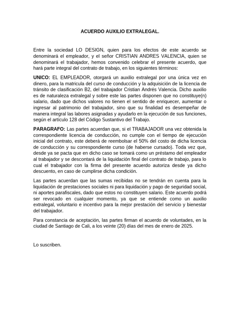 Acuerdo Auxilio Extralegal | PDF