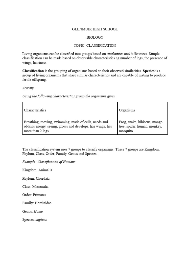Classification of Living Organisms | PDF | Plants | Cell (Biology)
