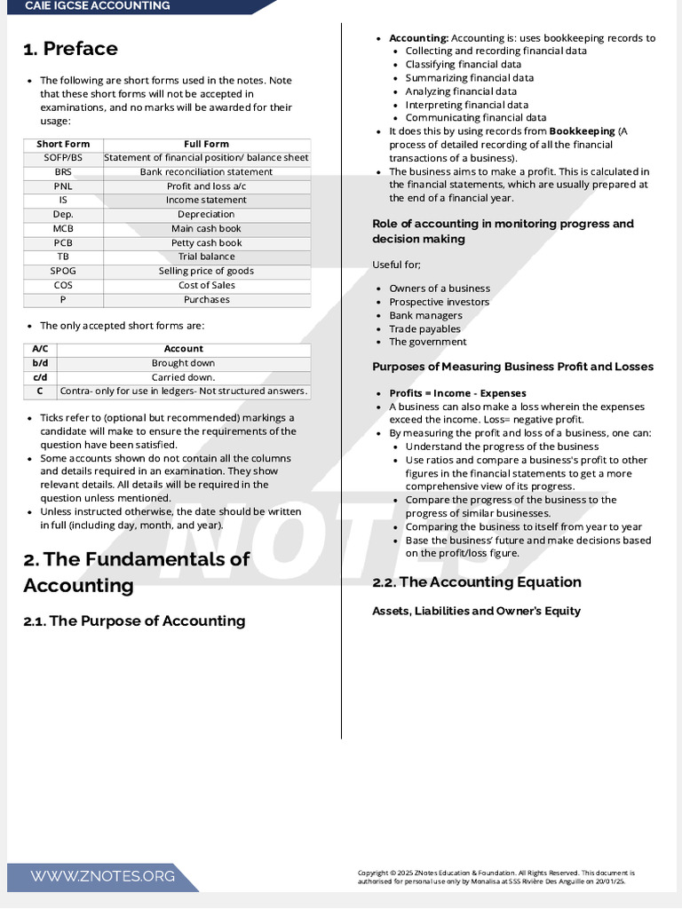 CAIE IGCSE Accounting Study Guide | PDF | Debits And Credits | Depreciation