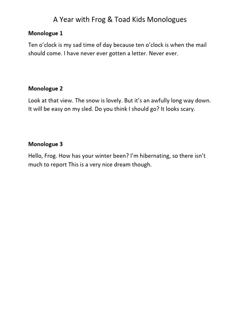 Frog & Toad Kids Monologues Collection | PDF
