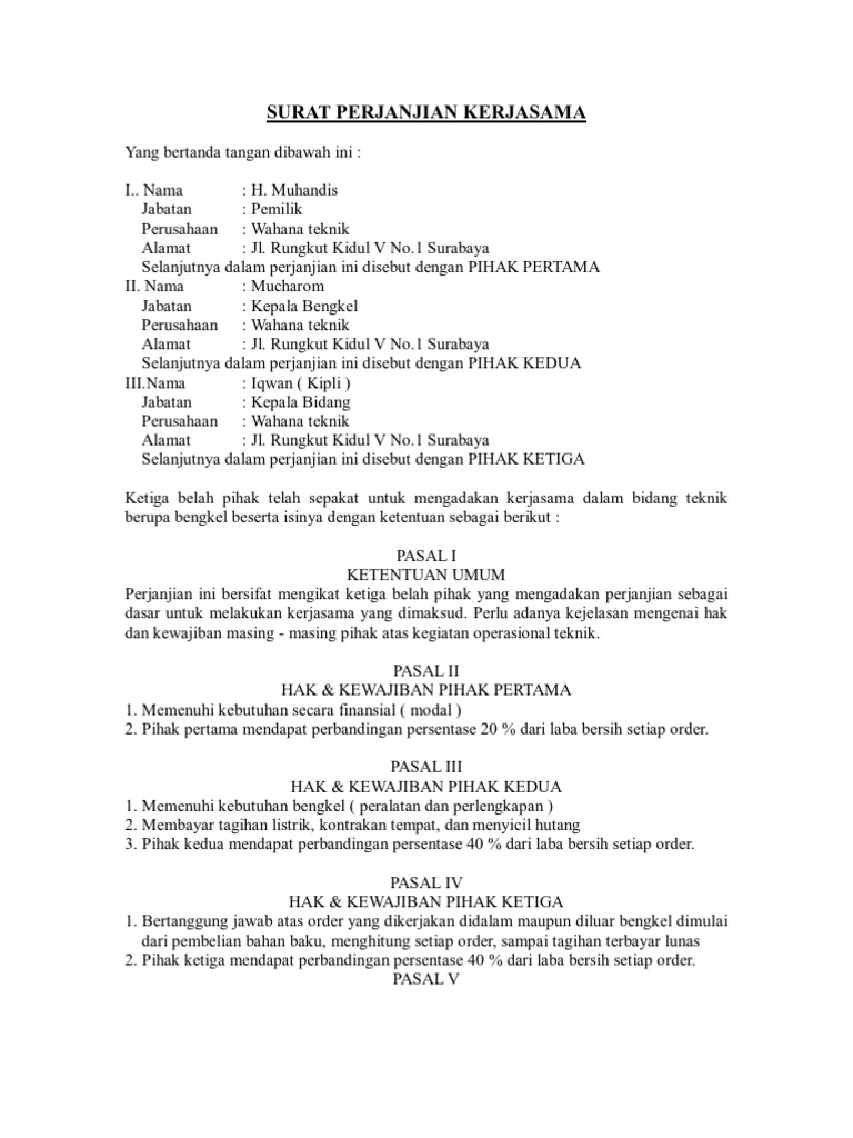Surat Pernyataan Kerjasama