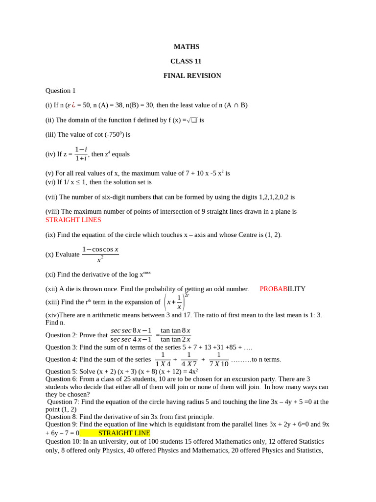 Class 11 Final Revision - 123420 | PDF | Triangle | Euclidean Geometry