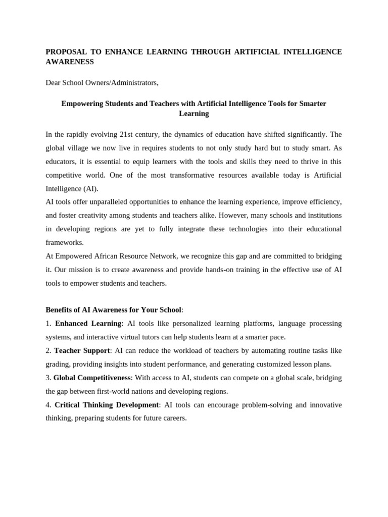 Artificial Intelligence Awareness Proposal | PDF | Artificial ...