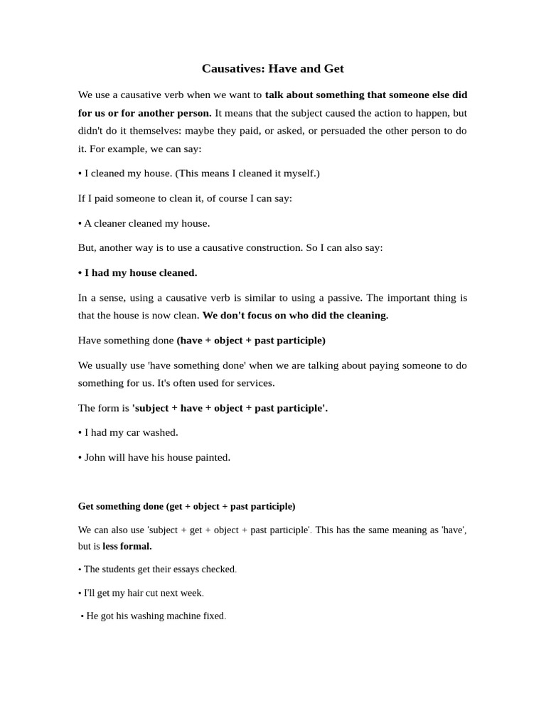 Understanding Causative Verbs: Have & Get | PDF
