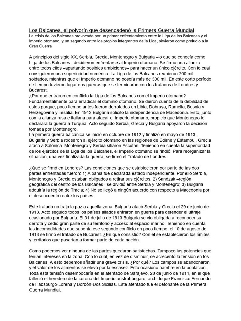 Crisis de los Balcanes y la Gran Guerra | PDF | Militar | Conflictos
