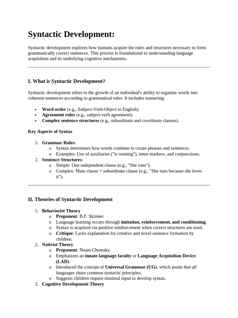 Understanding Syntactic Development | PDF | Syntax | Language Acquisition