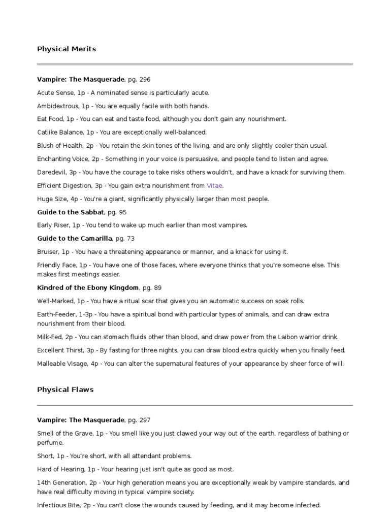 Vtm Flaws And Merits List : Advantages / Flaws v5 – KXBBAD