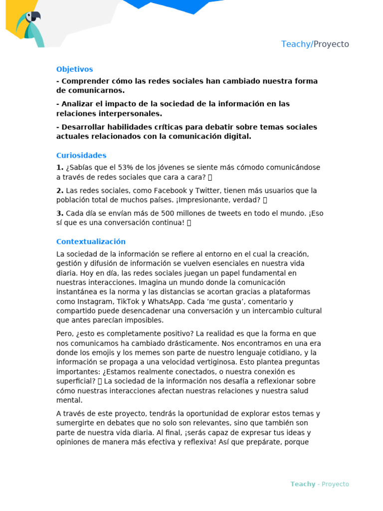 Actividad sobre el impacto de las redes sociales en la comunicacion ...