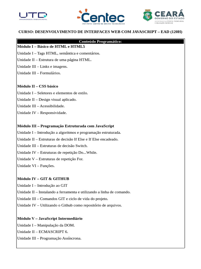 Curso EAD: Desenvolvimento Web com JavaScript | PDF