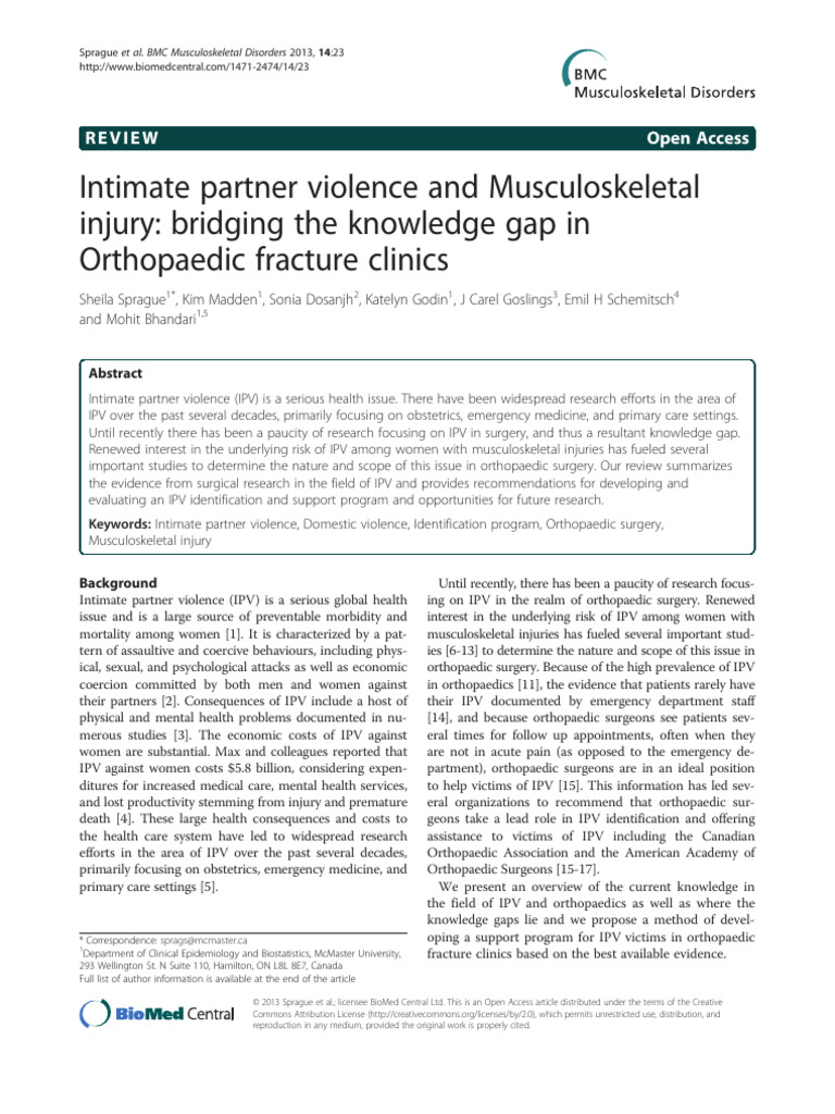 Intimate Partner Violence and Musculoskeletal Injury Bridging The ...