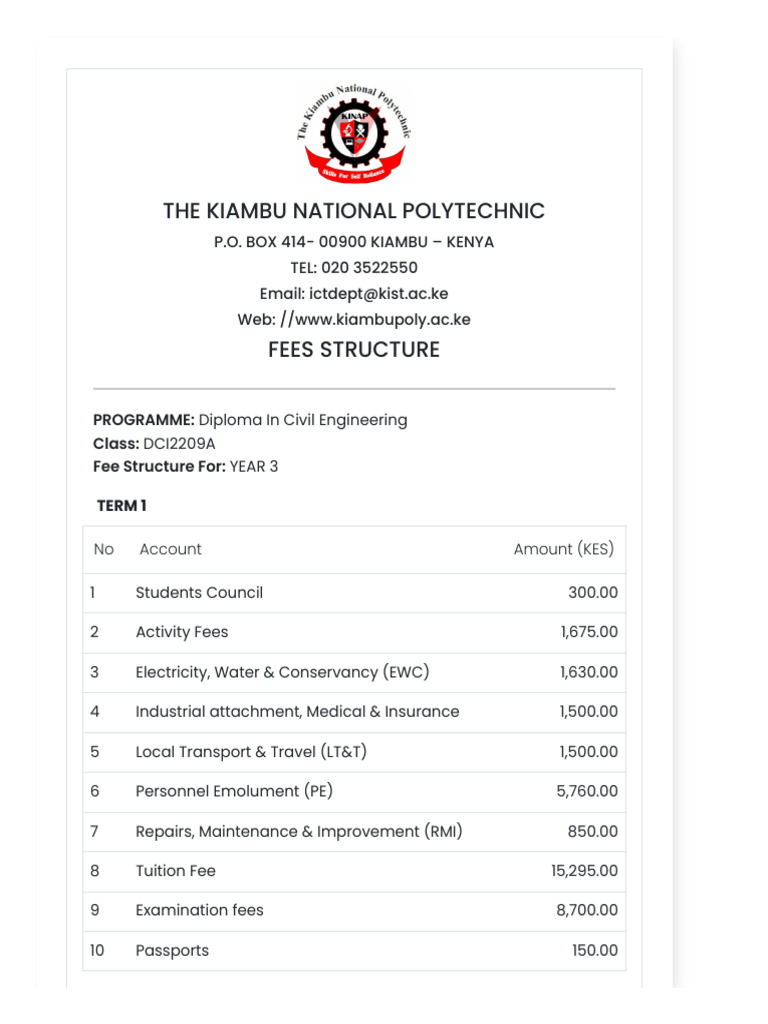Kiambu National Polytechnic Fee Structure | PDF