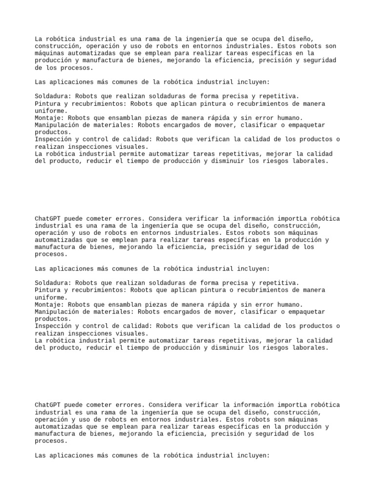 Aplicaciones de la Robótica Industrial | PDF | Robot | Robótica