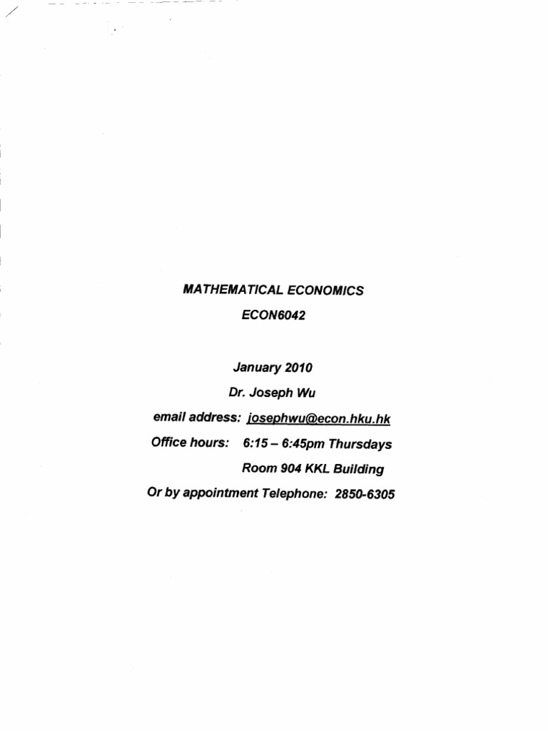 Lecture Note of Mathematical Economics | PDF | Mathematical ...