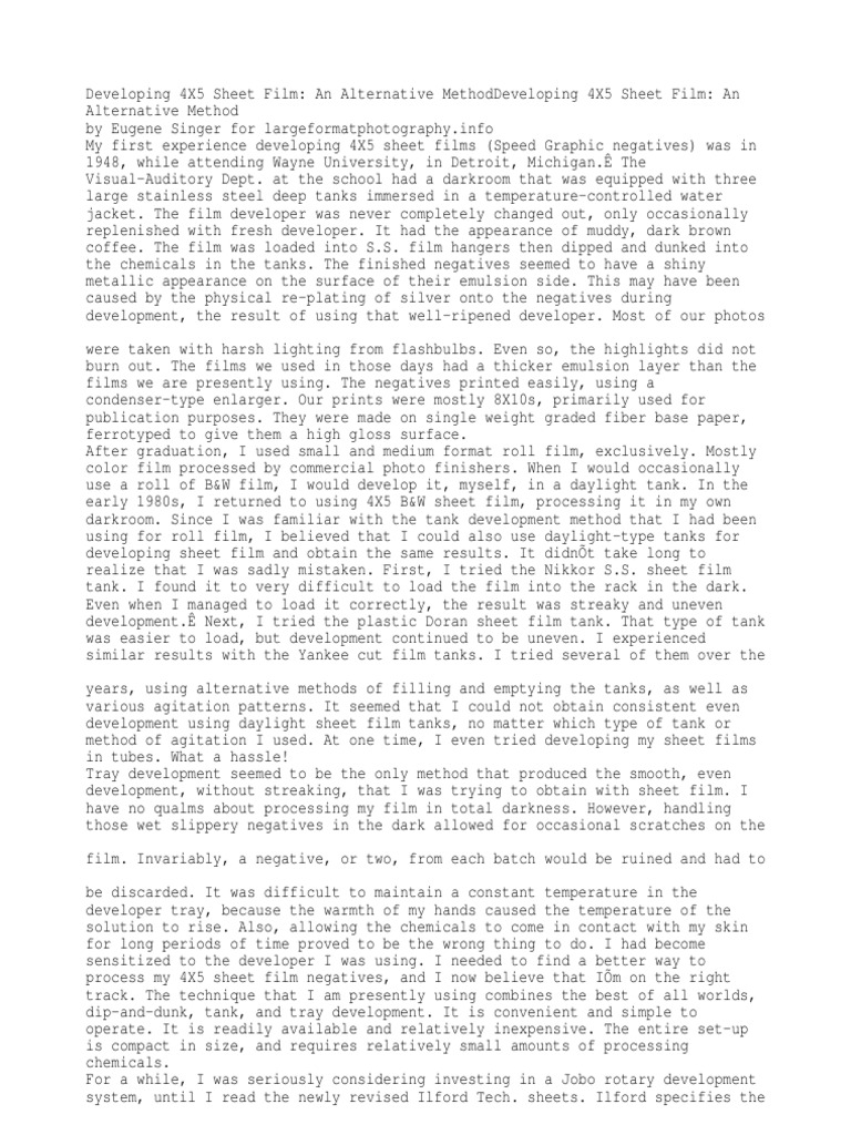 Developing 4X5 Sheet Film An Alternative Method PDF Sheet Metal